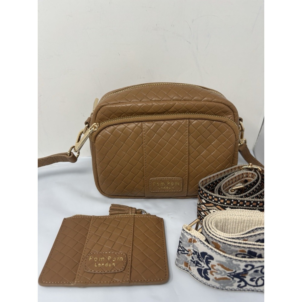 Pom Pom London Woven City Leather Bag Bundle - with PPL straps & Wallet Brown